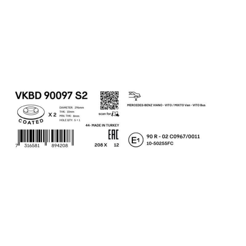 Bremsscheibe SKF VKBD 90097 S2 f&uuml;r MERCEDES-BENZ, Hinterachse