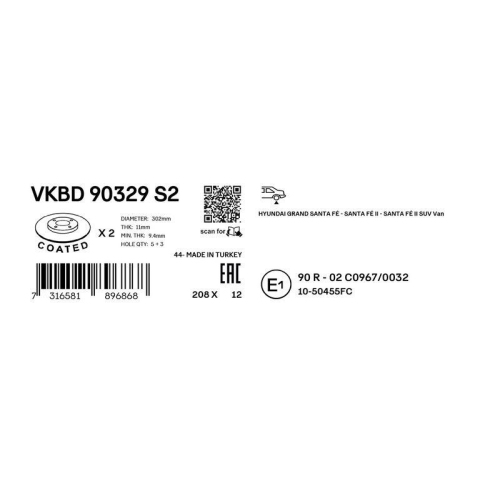 Bremsscheibe SKF VKBD 90329 S2 f&uuml;r, Hinterachse