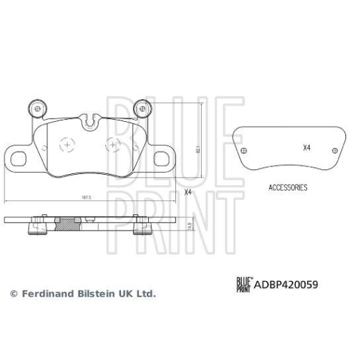 Bremsbelagsatz, Scheibenbremse BLUE PRINT ADBP420059 f&uuml;r PORSCHE, Hinterachse