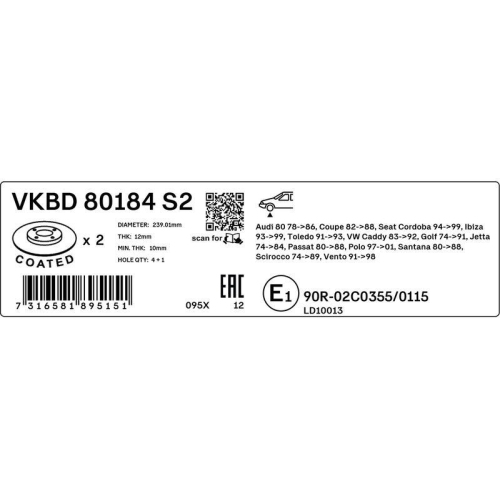 SKF VKBD 80184 S2 2 St&uuml;ck Bremsscheiben f&uuml;r AUDI SEAT VW, Vorderachse
