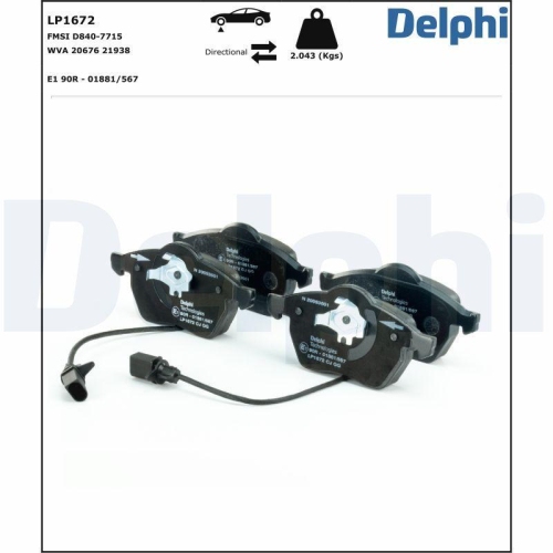 DELPHI LP1672 Bremsbelagsatz, Scheibenbremse f&uuml;r AUDI SKODA VW VW (SVW)