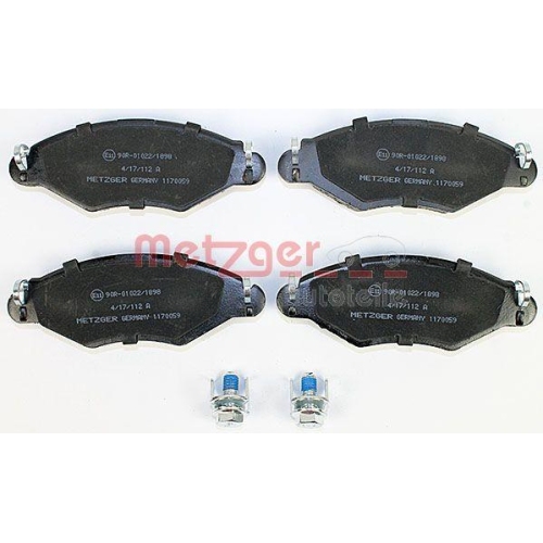 Bremsbelagsatz, Scheibenbremse METZGER 1170059 f&uuml;r CITRO&Euml;N PEUGEOT, Vorderachse