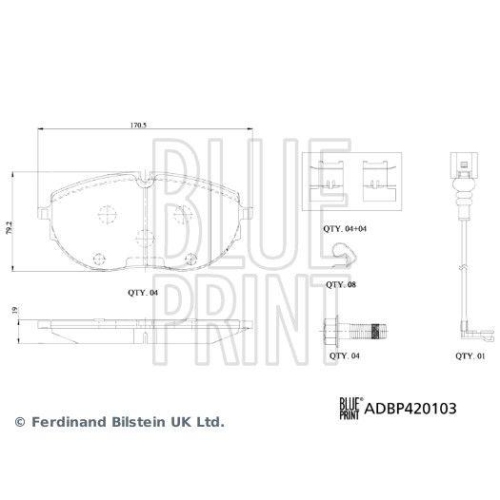Bremsbelagsatz, Scheibenbremse BLUE PRINT ADBP420103 f&uuml;r VW, Vorderachse