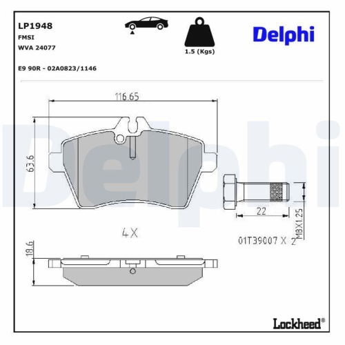 DELPHI LP1948 Bremsbelagsatz, Scheibenbremse f&uuml;r MERCEDES-BENZ, Vorderachse