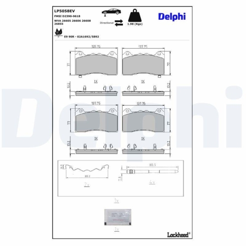 DELPHI LP5058EV Bremsbelagsatz, Scheibenbremse f&uuml;r FORD USA FORD (CHANGAN)