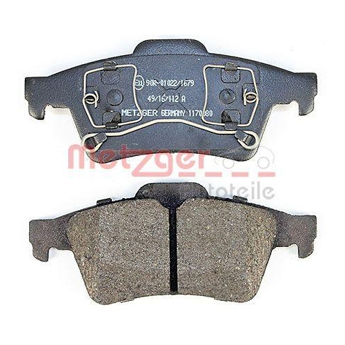 Bremsbelagsatz, Scheibenbremse METZGER 1170080 f&uuml;r NISSAN RENAULT, Hinterachse