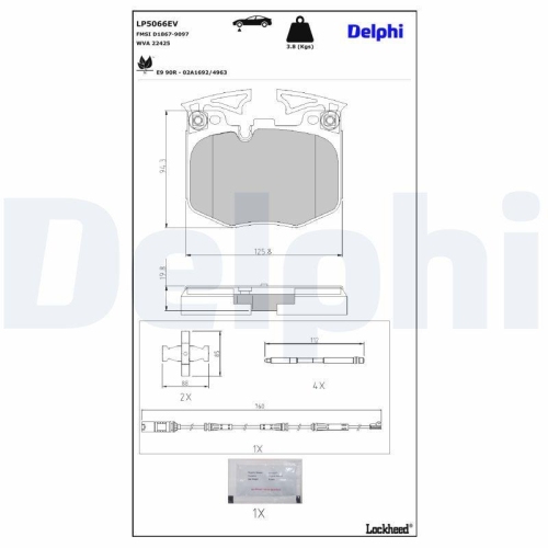 DELPHI LP5066EV Bremsbelagsatz, Scheibenbremse f&uuml;r BMW, Vorderachse