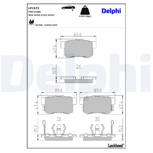 DELPHI LP1972 Bremsbelagsatz, Scheibenbremse f&uuml;r HONDA ACURA HONDA (DONGFENG)