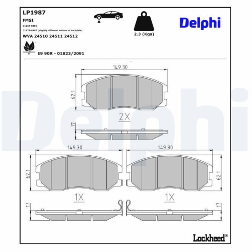 DELPHI LP1987 Bremsbelagsatz, Scheibenbremse f&uuml;r OPEL VAUXHALL CHEVROLET