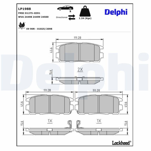 DELPHI LP1988 Bremsbelagsatz, Scheibenbremse f&uuml;r OPEL VAUXHALL CHEVROLET