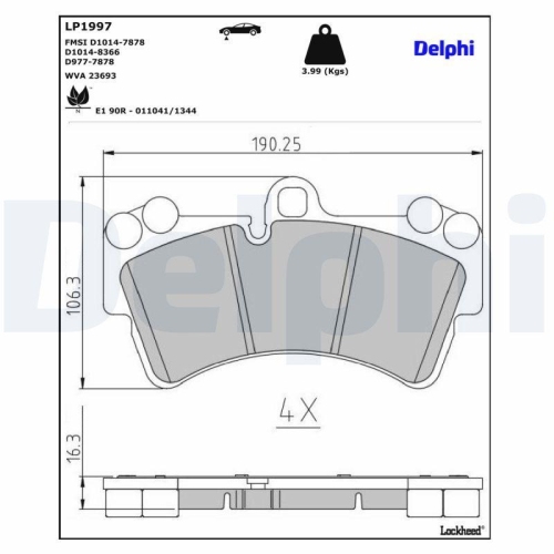 DELPHI LP1997 Bremsbelagsatz, Scheibenbremse f&uuml;r AUDI PORSCHE VW, Vorderachse