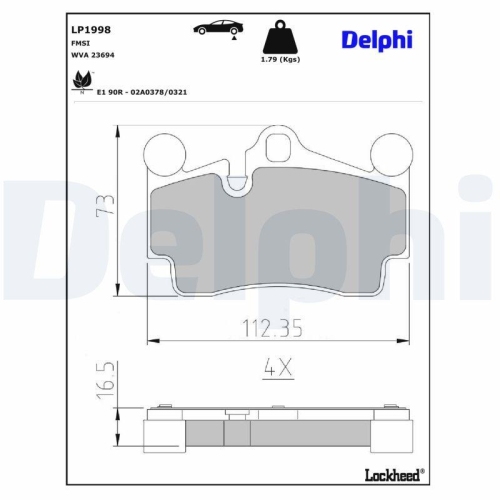 DELPHI LP1998 Bremsbelagsatz, Scheibenbremse f&uuml;r AUDI PORSCHE VW, Hinterachse