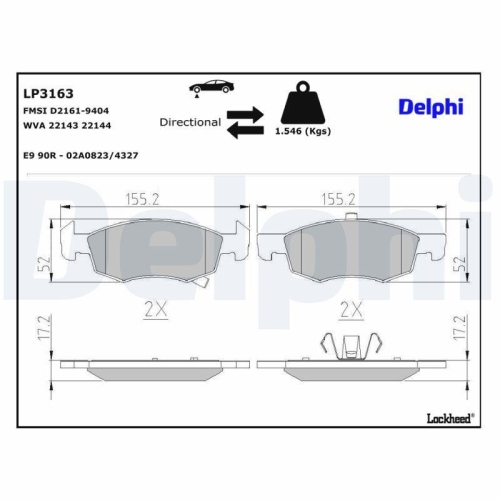 DELPHI LP3163 Bremsbelagsatz, Scheibenbremse f&uuml;r OPEL VAUXHALL, Vorderachse