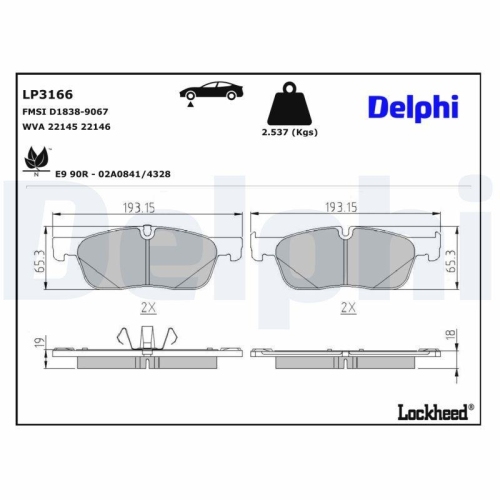DELPHI LP3166 Bremsbelagsatz, Scheibenbremse f&uuml;r JAGUAR LAND ROVER, Vorderachse