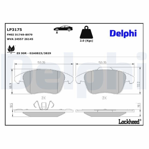 DELPHI LP3175 Bremsbelagsatz, Scheibenbremse f&uuml;r CITRO&Euml;N OPEL PEUGEOT VAUXHALL
