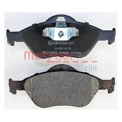 Bremsbelagsatz, Scheibenbremse METZGER 1170045 f&uuml;r FORD MAZDA, Vorderachse