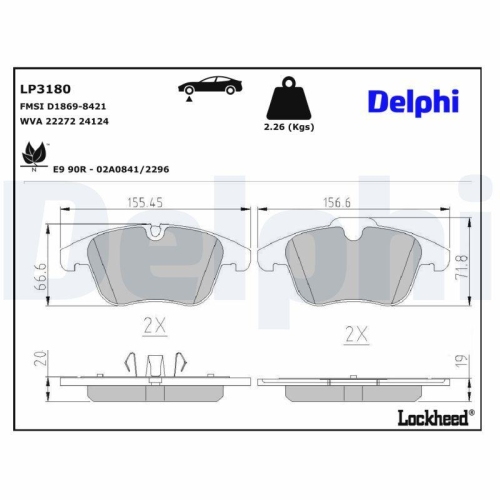 DELPHI LP3180 Bremsbelagsatz, Scheibenbremse f&uuml;r JAGUAR, Vorderachse