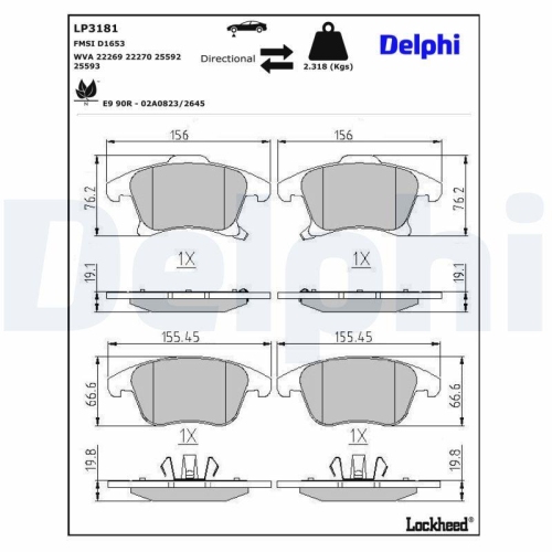 DELPHI LP3181 Bremsbelagsatz, Scheibenbremse f&uuml;r FORD FORD USA FORD (CHANGAN)