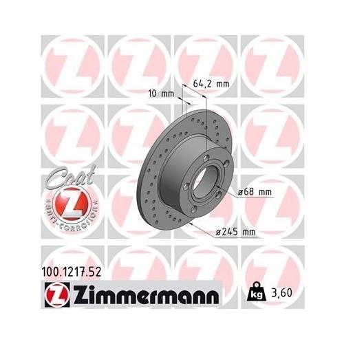 Bremsscheibe ZIMMERMANN 100.1242.52 SPORT Z f&uuml;r VAG AUDI (FAW), Vorderachse