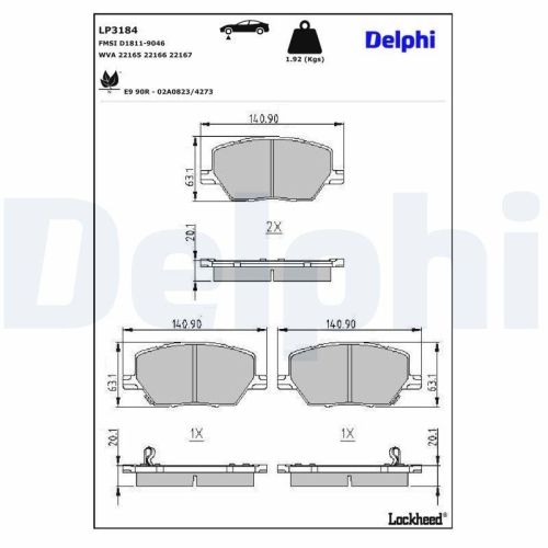 DELPHI LP3184 Bremsbelagsatz, Scheibenbremse f&uuml;r ALFA ROMEO FIAT JEEP