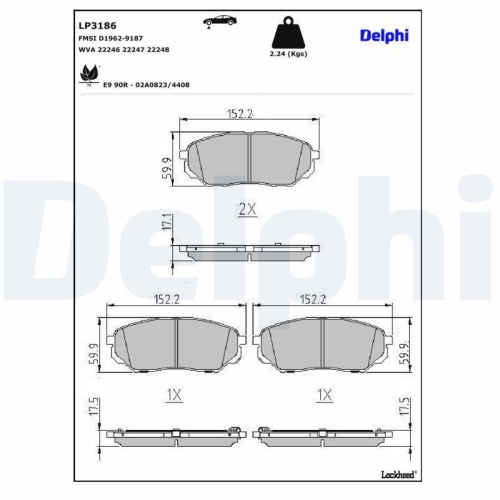 DELPHI LP3186 Bremsbelagsatz, Scheibenbremse f&uuml;r HYUNDAI KIA, Vorderachse