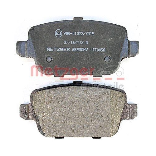 Bremsbelagsatz, Scheibenbremse METZGER 1170058 f&uuml;r FORD VOLVO, Hinterachse