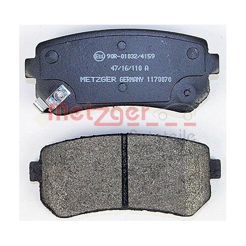 Bremsbelagsatz, Scheibenbremse METZGER 1170070 f&uuml;r HYUNDAI KIA, Hinterachse