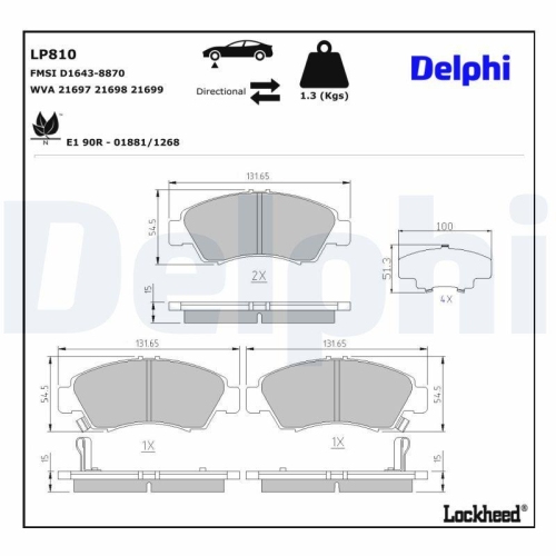 DELPHI LP810 Bremsbelagsatz, Scheibenbremse f&uuml;r HONDA, Vorderachse