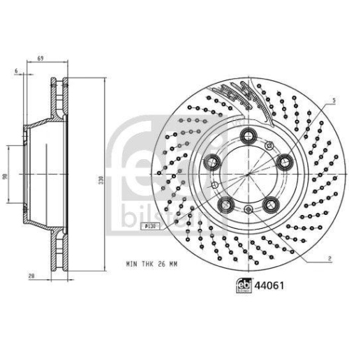 FEBI BILSTEIN 44061 2 St&uuml;ck Bremsscheiben f&uuml;r PORSCHE, Hinterachse rechts