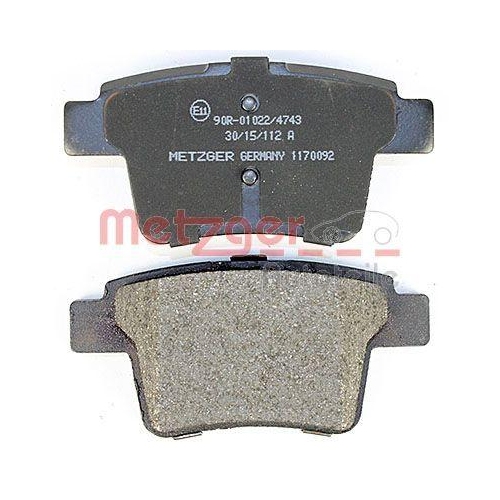 Bremsbelagsatz, Scheibenbremse METZGER 1170092 f&uuml;r FORD, Hinterachse