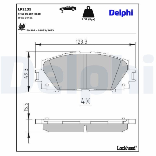 DELPHI LP2135 Bremsbelagsatz, Scheibenbremse f&uuml;r TOYOTA LEXUS TOYOTA (FAW)