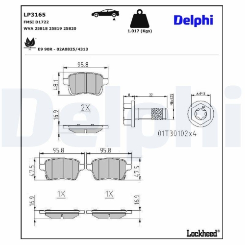 DELPHI LP3165 Bremsbelagsatz, Scheibenbremse f&uuml;r OPEL VAUXHALL, Hinterachse