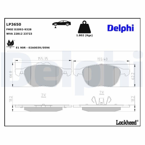 DELPHI LP3650 Bremsbelagsatz, Scheibenbremse f&uuml;r FORD, Vorderachse