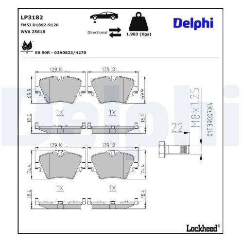 DELPHI LP3182 Bremsbelagsatz, Scheibenbremse f&uuml;r BMW TOYOTA MINI, Vorderachse