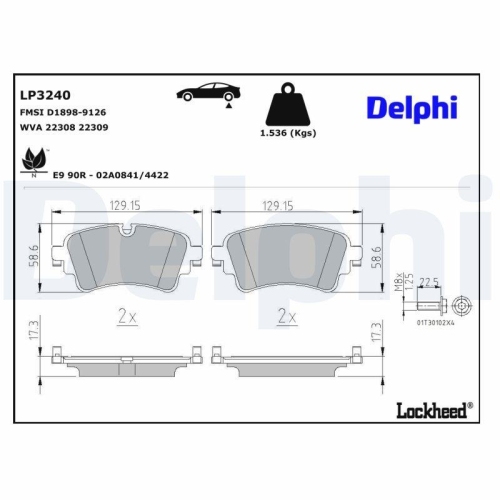 DELPHI LP3240 Bremsbelagsatz, Scheibenbremse f&uuml;r AUDI VW AUDI (FAW), Hinterachse