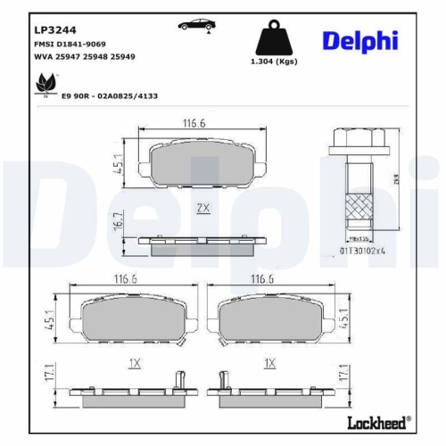 DELPHI LP3244 Bremsbelagsatz, Scheibenbremse f&uuml;r HONDA, Hinterachse