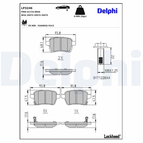 DELPHI LP3246 Bremsbelagsatz, Scheibenbremse f&uuml;r FIAT, Hinterachse