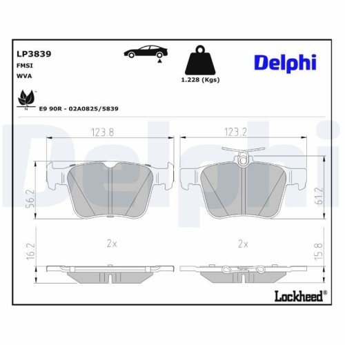 DELPHI LP3839 Bremsbelagsatz, Scheibenbremse f&uuml;r AUDI SEAT SKODA VW CUPRA