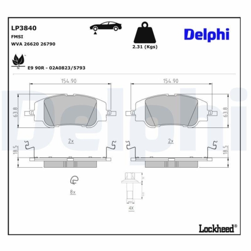 DELPHI LP3840 Bremsbelagsatz, Scheibenbremse f&uuml;r CITRO&Euml;N PEUGEOT DS, Vorderachse