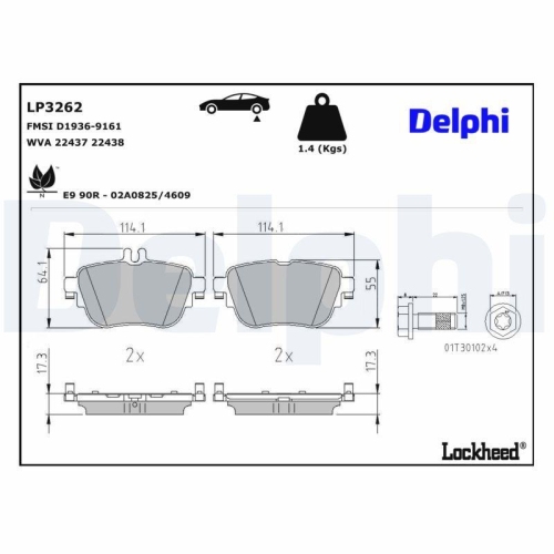 DELPHI LP3262 Bremsbelagsatz, Scheibenbremse f&uuml;r MERCEDES-BENZ, Hinterachse