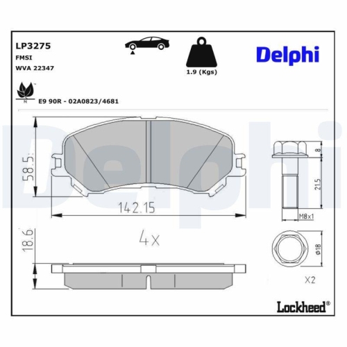 DELPHI LP3275 Bremsbelagsatz, Scheibenbremse f&uuml;r RENAULT, Vorderachse