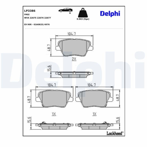 DELPHI LP3386 Bremsbelagsatz, Scheibenbremse f&uuml;r HYUNDAI KIA, Hinterachse