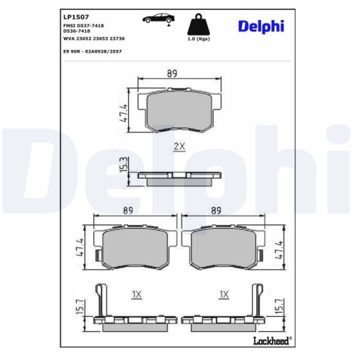 DELPHI LP1507 Bremsbelagsatz, Scheibenbremse f&uuml;r FIAT HONDA SUZUKI ACURA