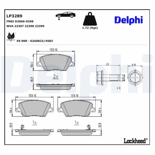 DELPHI LP3289 Bremsbelagsatz, Scheibenbremse f&uuml;r FIAT, Vorderachse