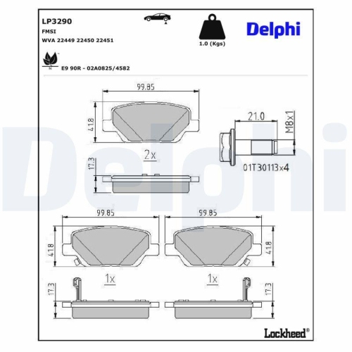 DELPHI LP3290 Bremsbelagsatz, Scheibenbremse f&uuml;r FIAT, Hinterachse