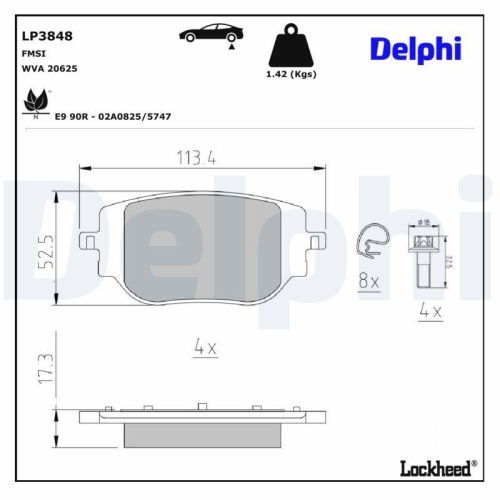 DELPHI LP3848 Bremsbelagsatz, Scheibenbremse f&uuml;r CITRO&Euml;N FIAT OPEL PEUGEOT
