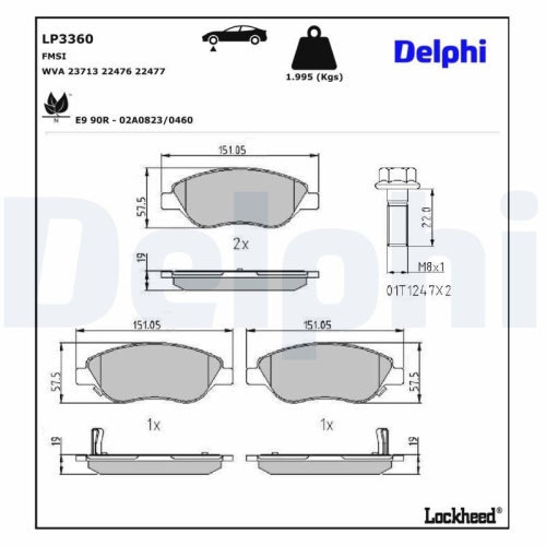 DELPHI LP3360 Bremsbelagsatz, Scheibenbremse f&uuml;r FIAT, Vorderachse