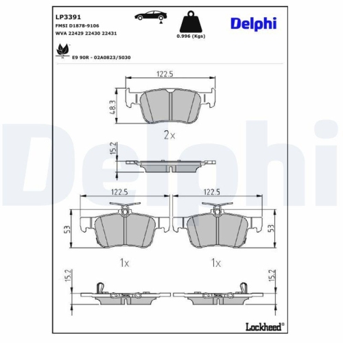 DELPHI LP3391 Bremsbelagsatz, Scheibenbremse f&uuml;r HONDA, Hinterachse