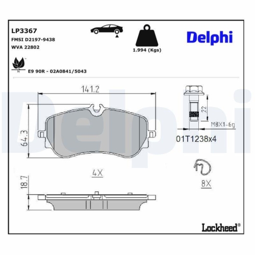 DELPHI LP3367 Bremsbelagsatz, Scheibenbremse f&uuml;r MAN VW, Hinterachse