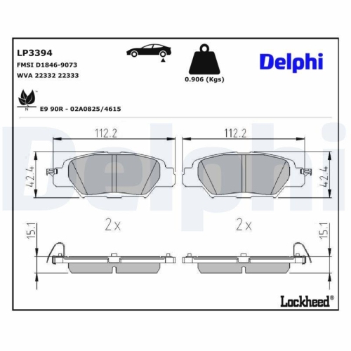 DELPHI LP3394 Bremsbelagsatz, Scheibenbremse f&uuml;r MAZDA, Hinterachse